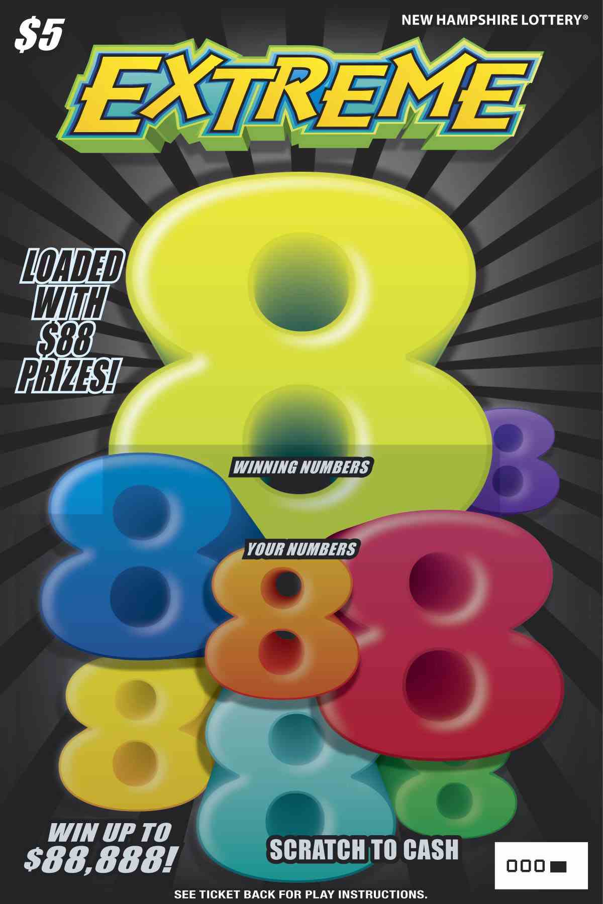 Extreme 8’S scratchcard - game number #1661 - front