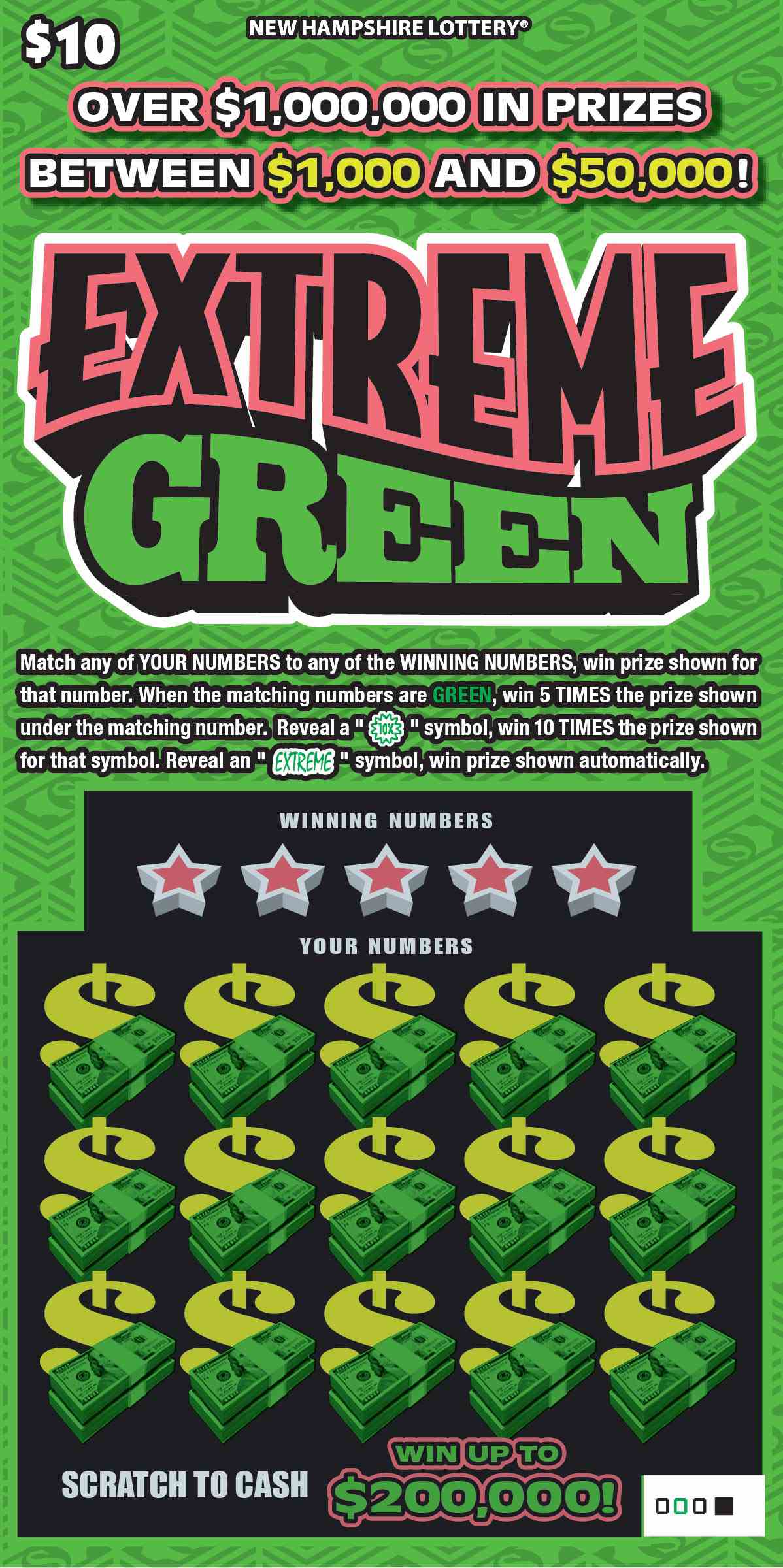 Extreme Green scratchcard - game number #1600 - front