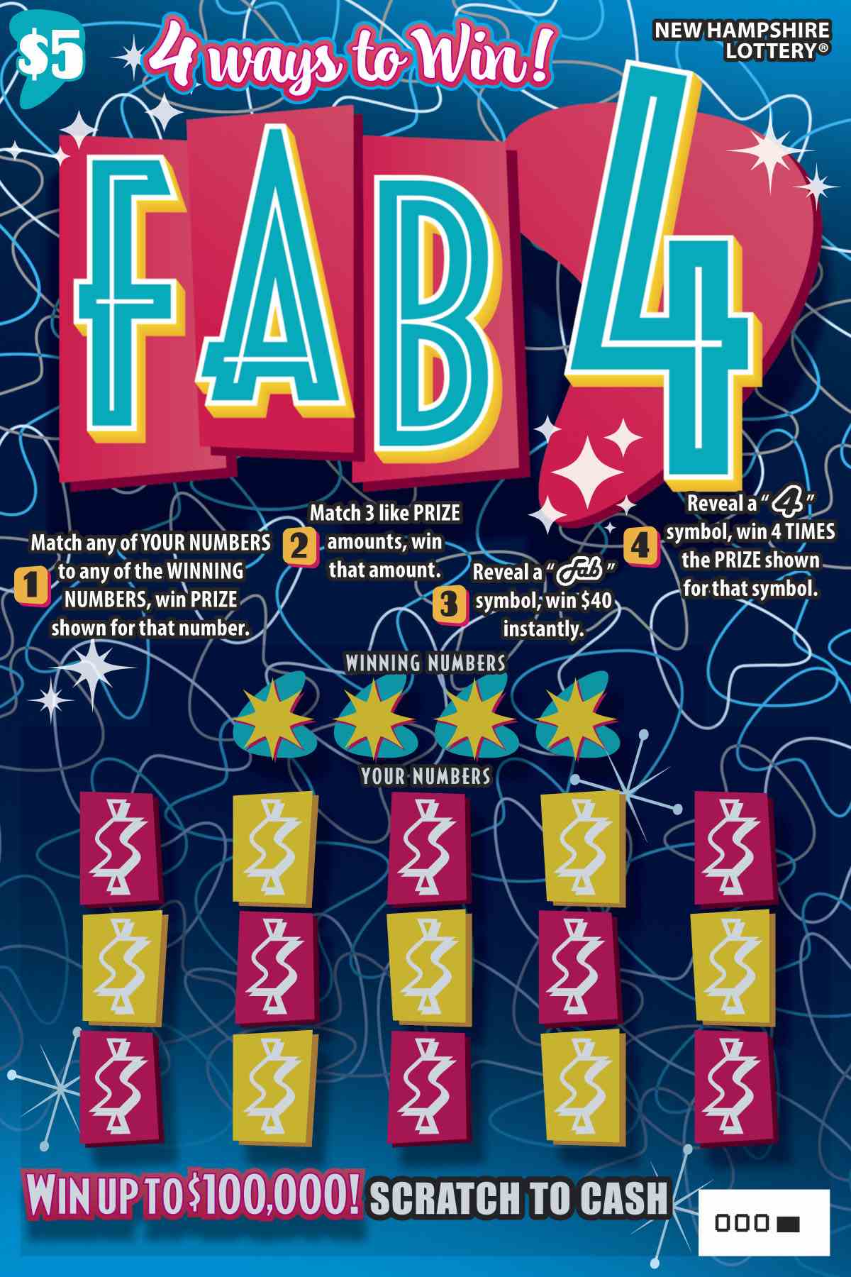 Fab 4 scratchcard - game number #1700 - front