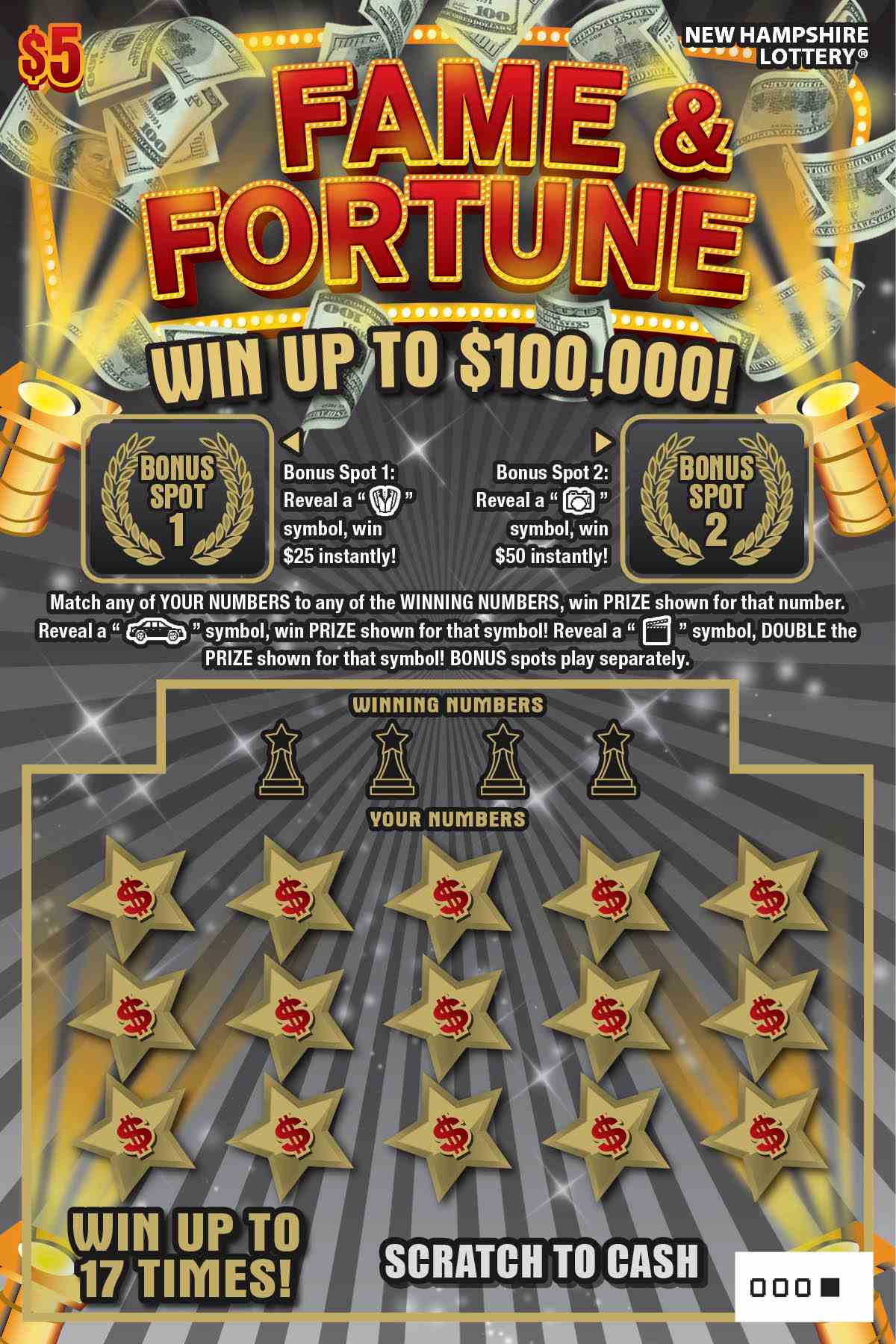 Fame & Fortune scratchcard - game number #1676 - front