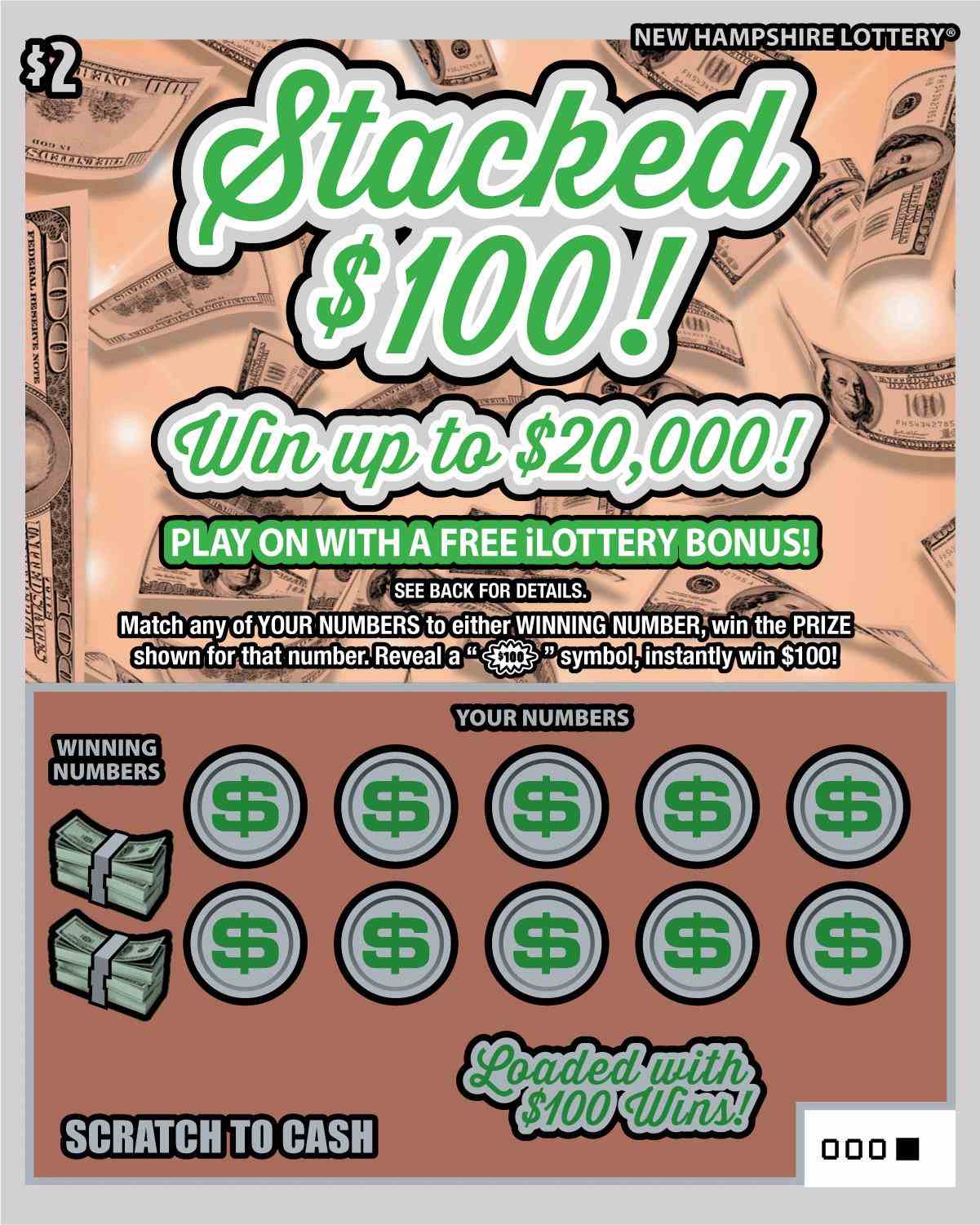 Festive $100! / Stacked $100! scratchcard - game number #1576 - front