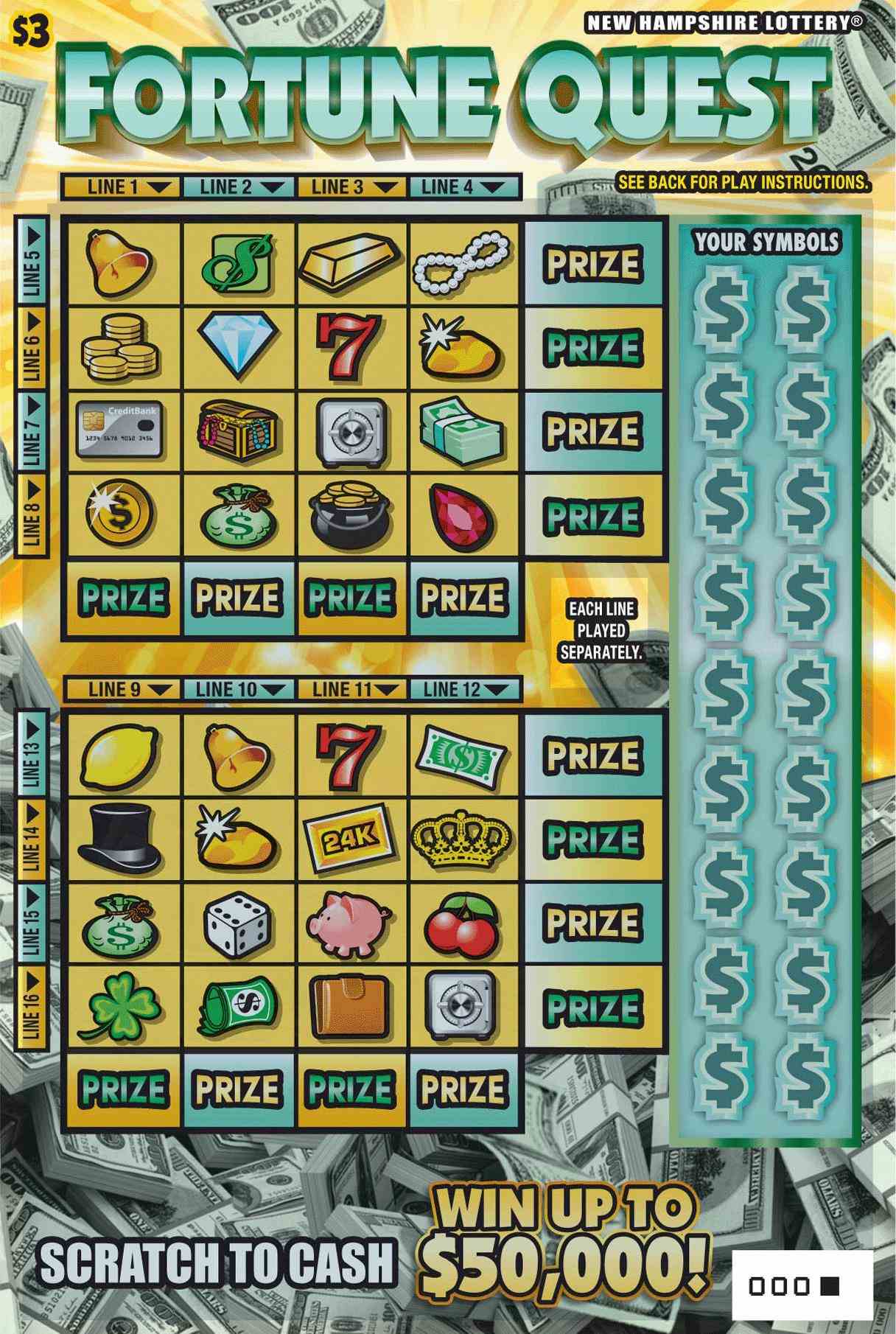 Fortune Quest scratchcard - game number #1603 - front