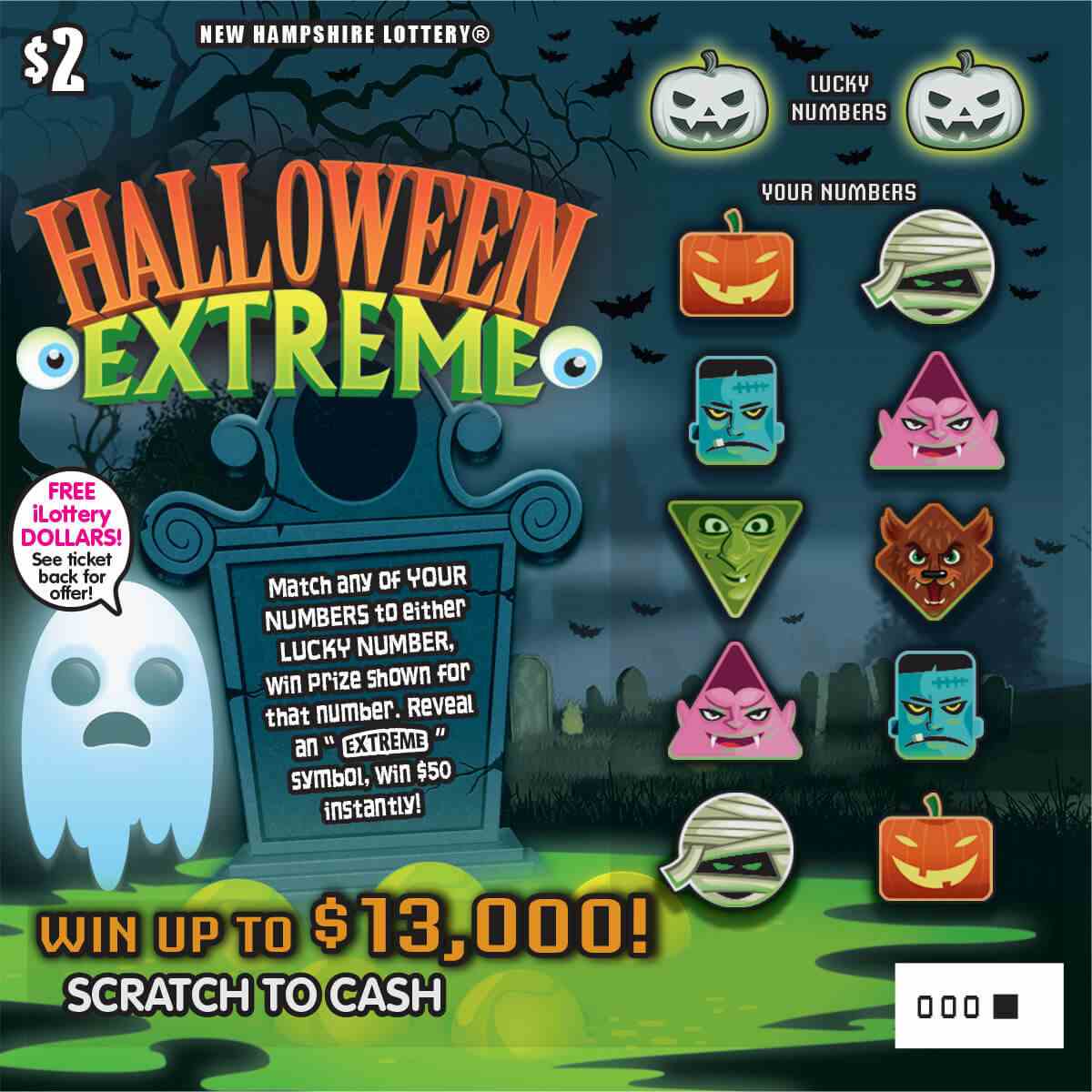 Halloween Extreme scratchcard - game number #1451 - front