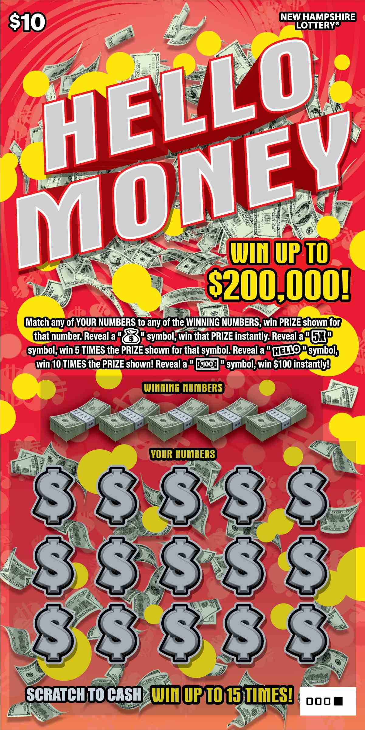 Hello Money scratchcard - game number #1590 - front