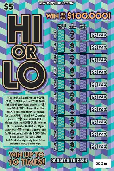 Hi Or Lo scratchcard - game number #1668 - front