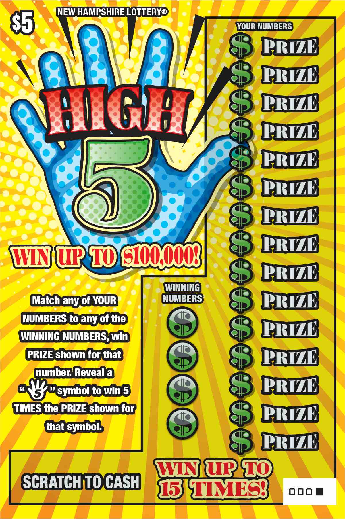 High 5 scratchcard - game number #1595 - front