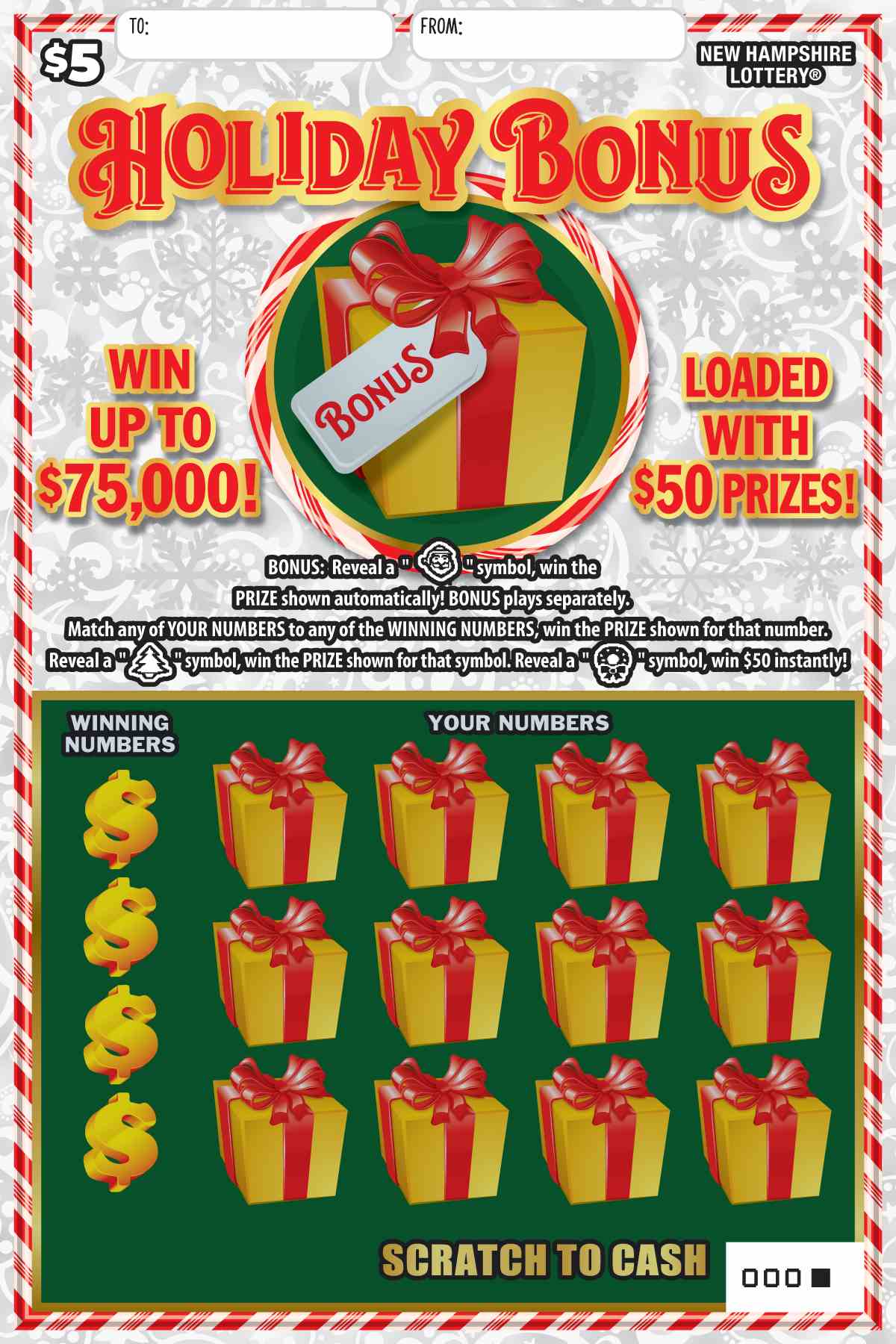 Holiday Bonus scratchcard - game number #1679 - front