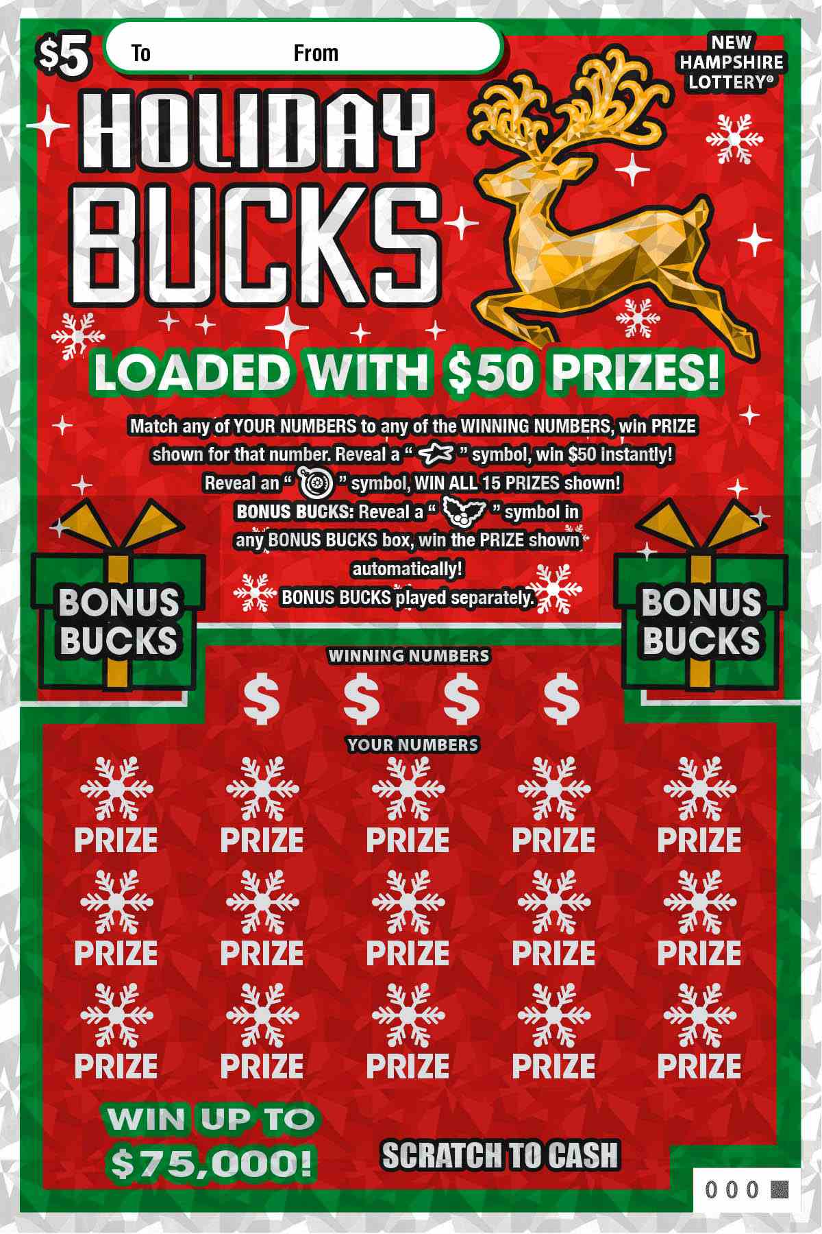 Holiday Bucks scratchcard - game number #1714 - front