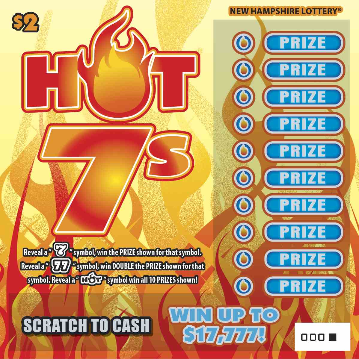 Hot 7s scratchcard - game number #1639 - front