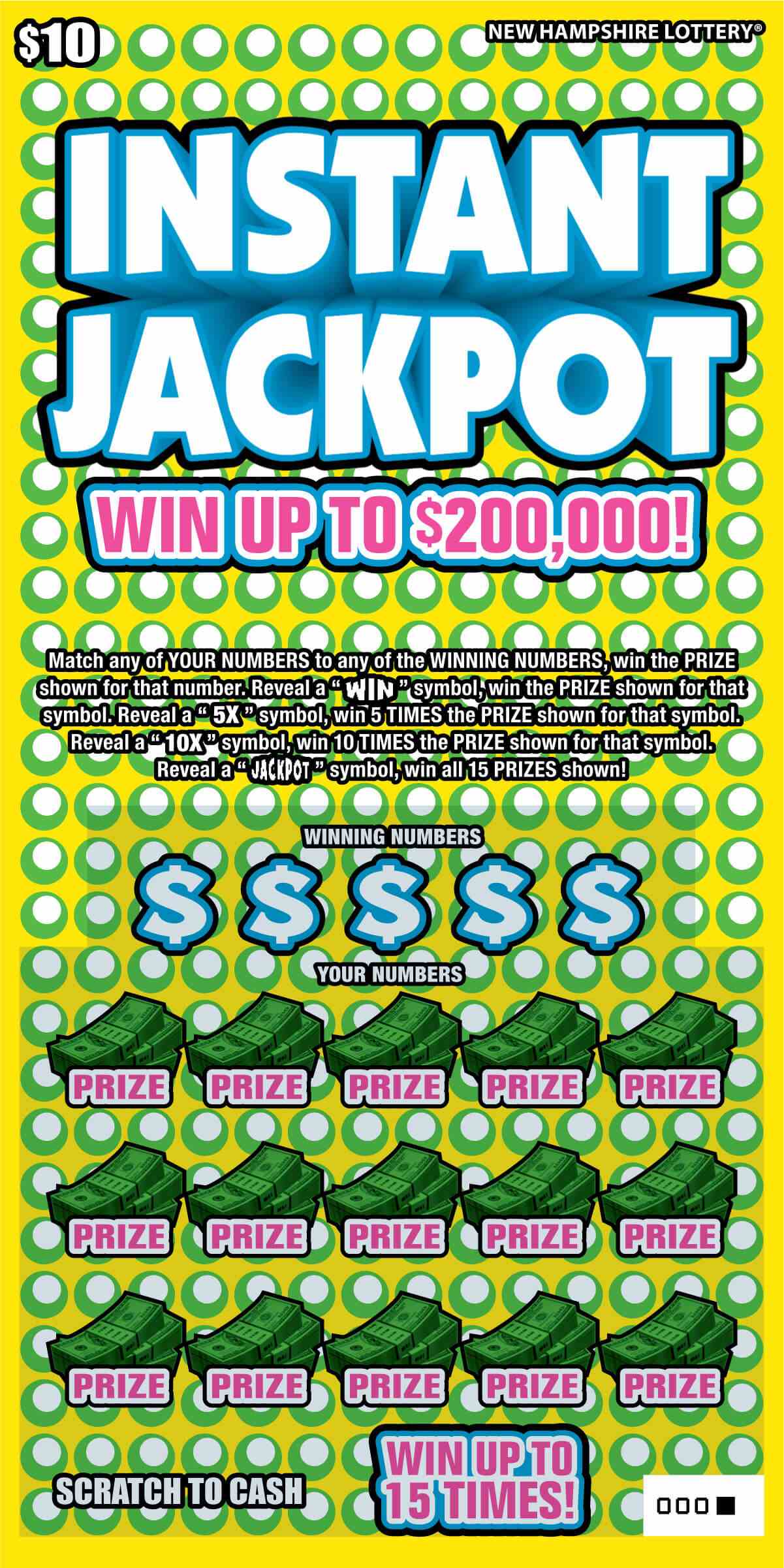 Instant Jackpot scratchcard - game number #1567 - front