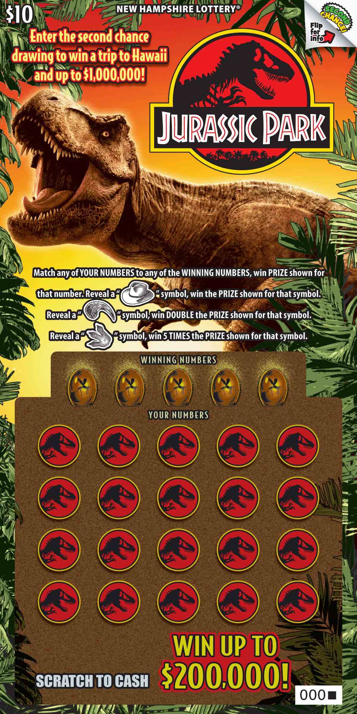 Jurassic Park® scratchcard - game number #1673 - front