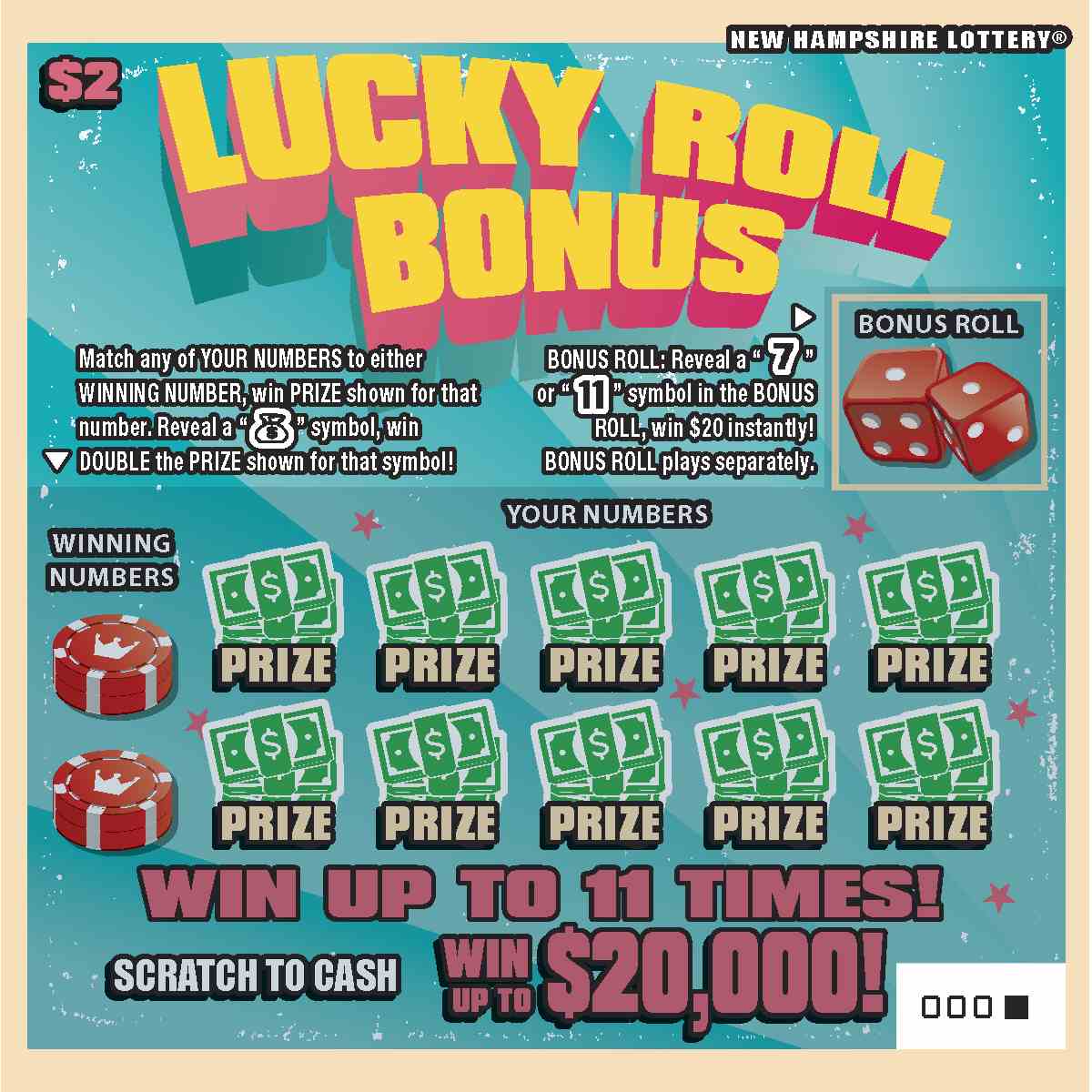 Lucky Roll Bonus scratchcard - game number #1642 - front