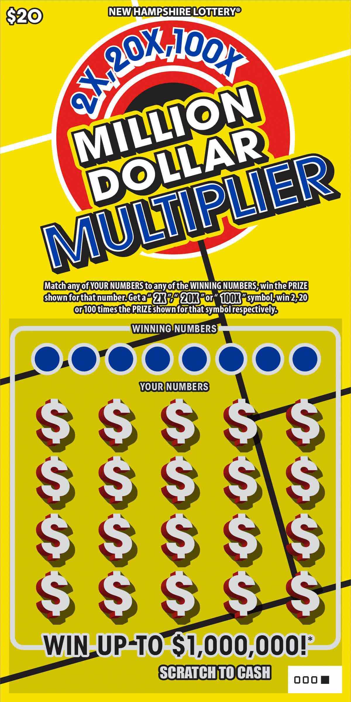 Million Dollar Multiplier scratchcard - game number #1465 - front