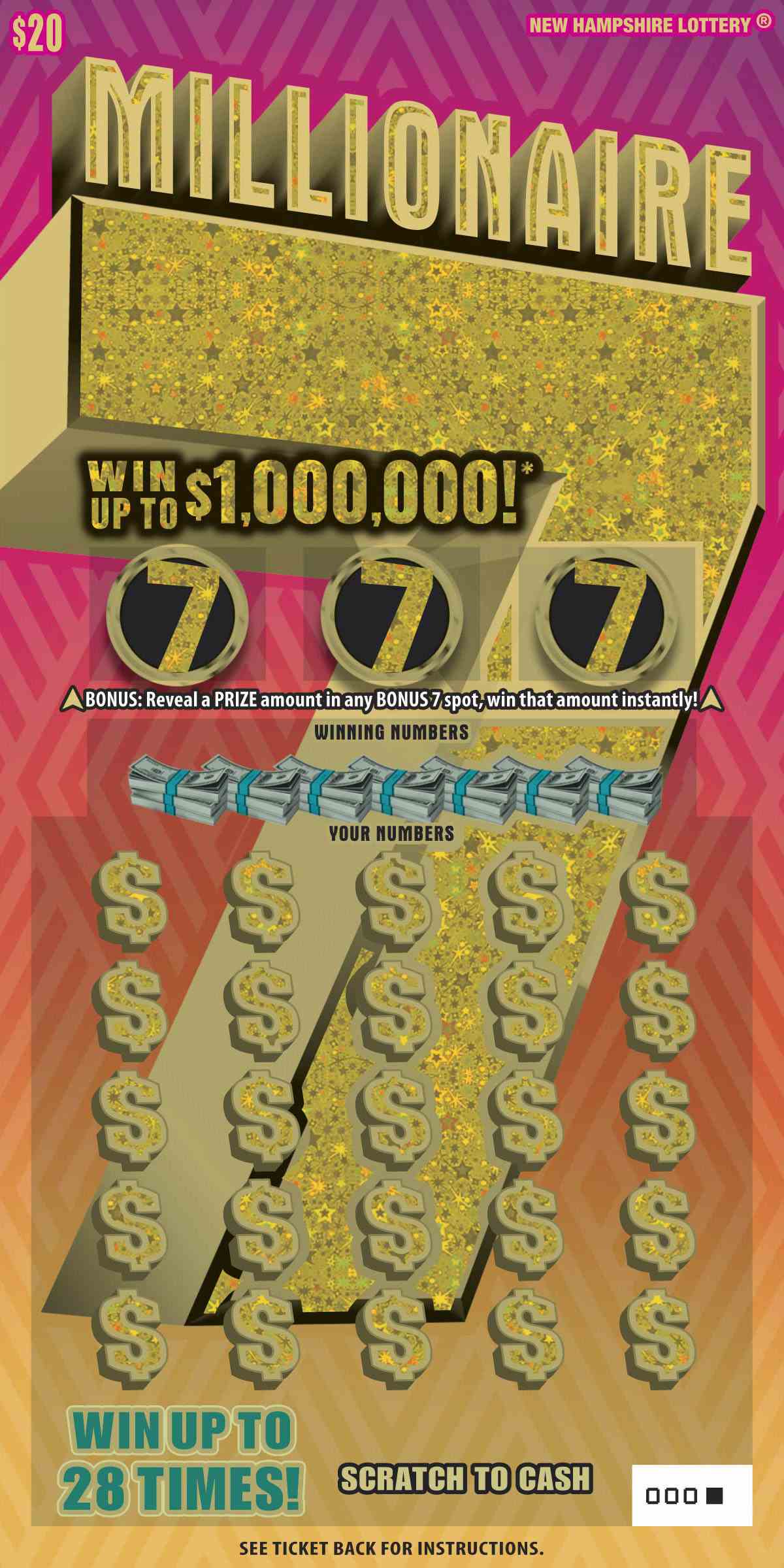 Millionaire 7 scratchcard - game number #1657 - front