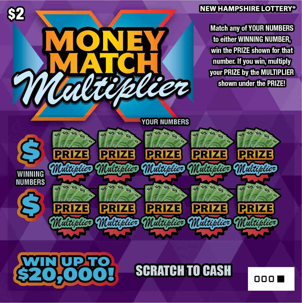 Money Match Multiplier scratchcard - game number #1569 - front