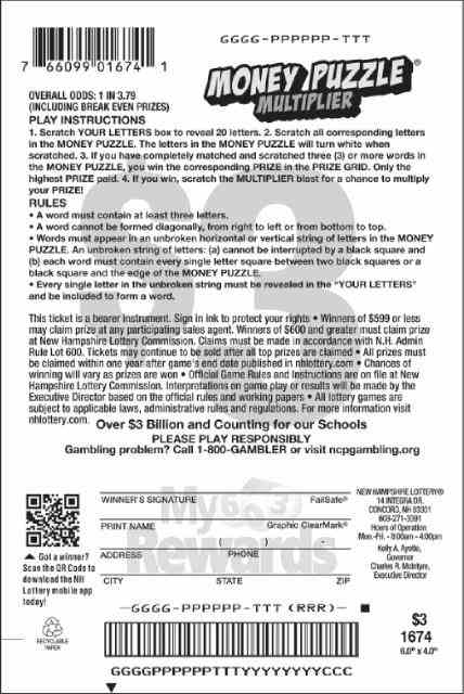 Money Puzzle Multiplier scratchcard - game number #1674 - front