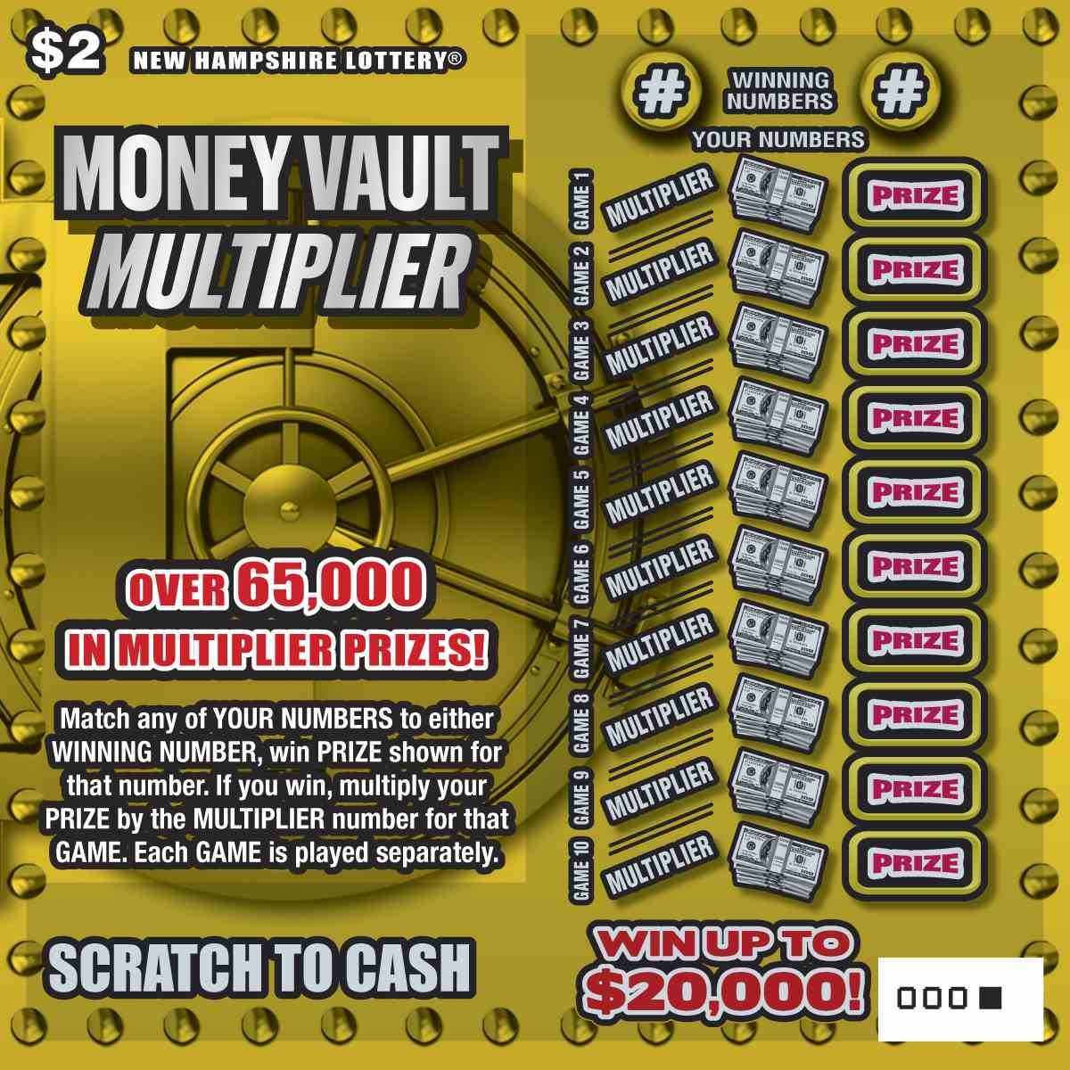 Money Vault Multiplier scratchcard - game number #1644 - front