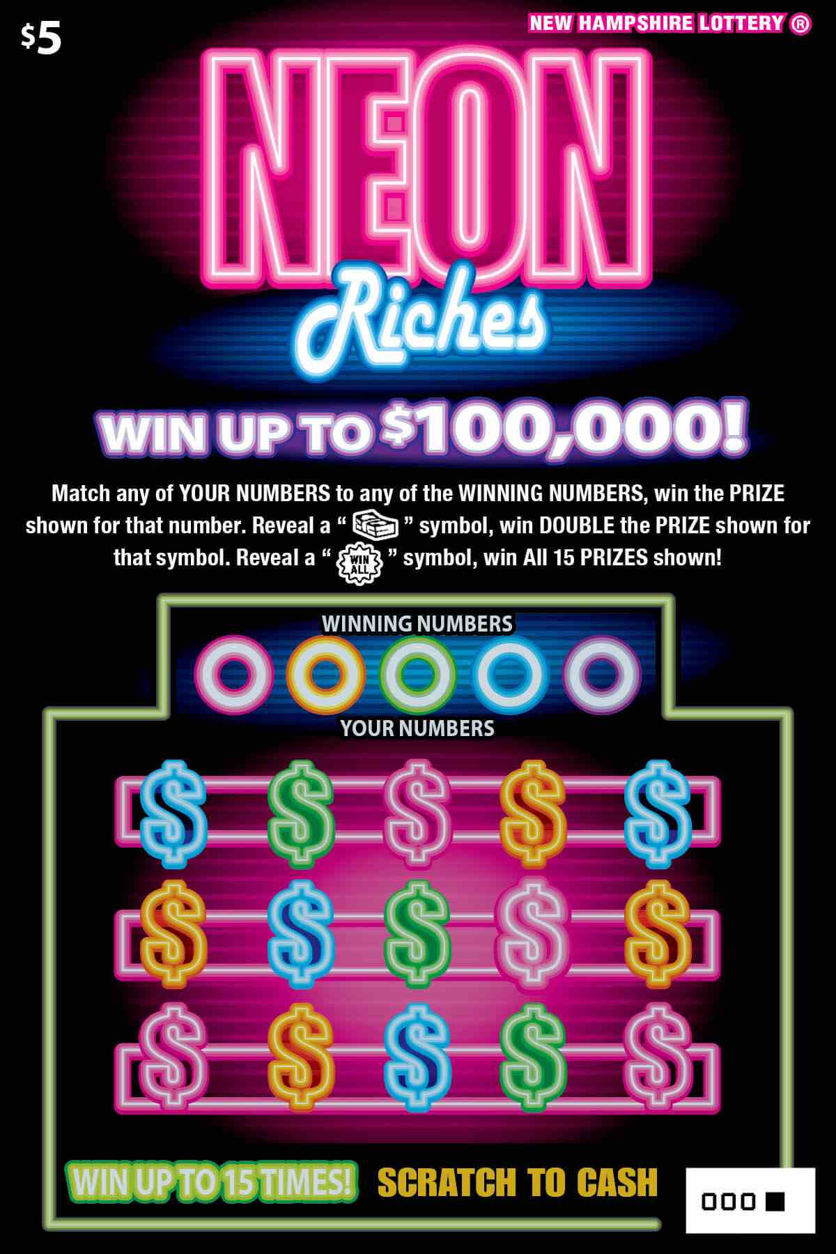 Neon Riches scratchcard - game number #1479 - front