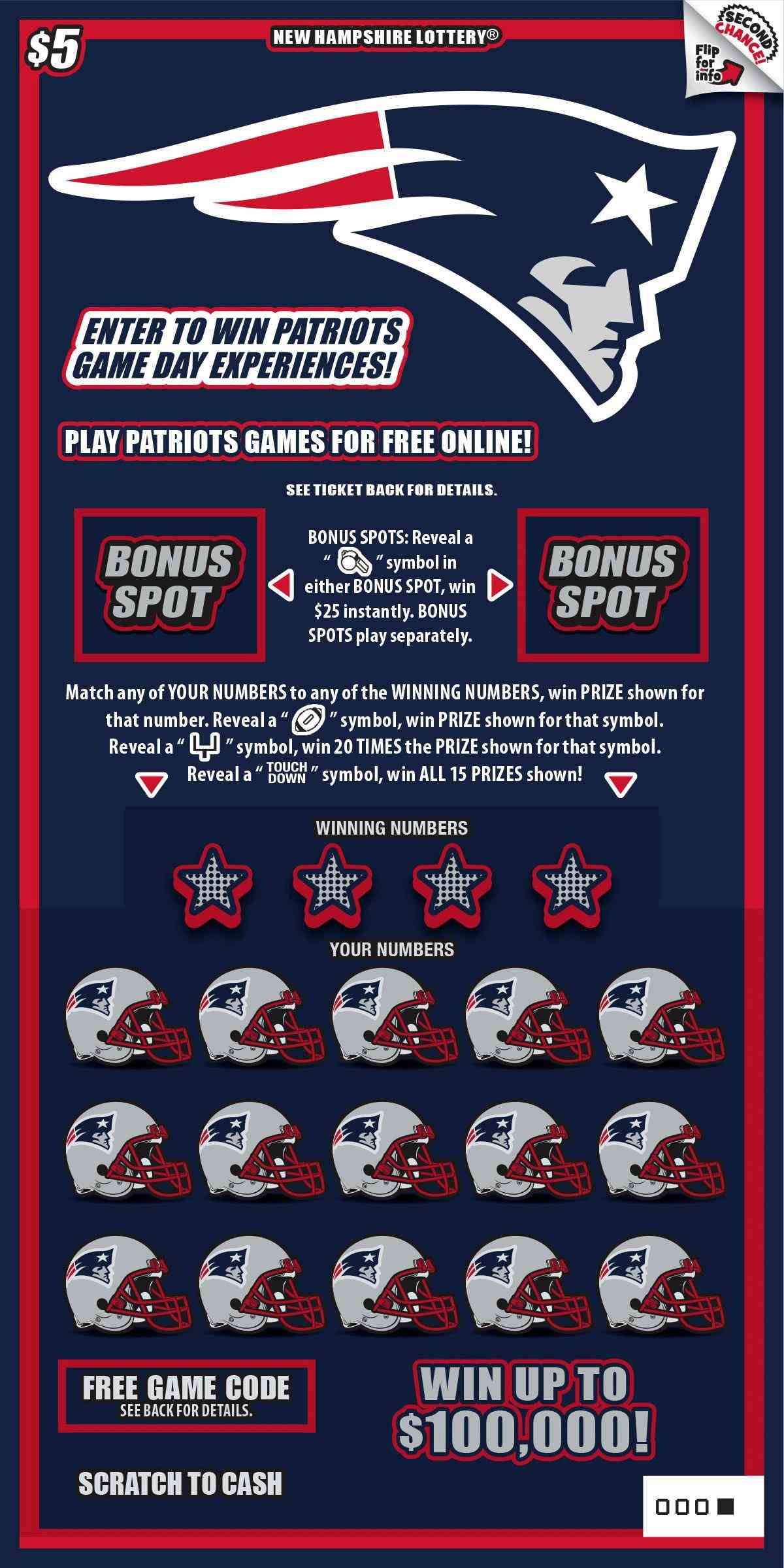 Patriots scratchcard - game number #1637 - front