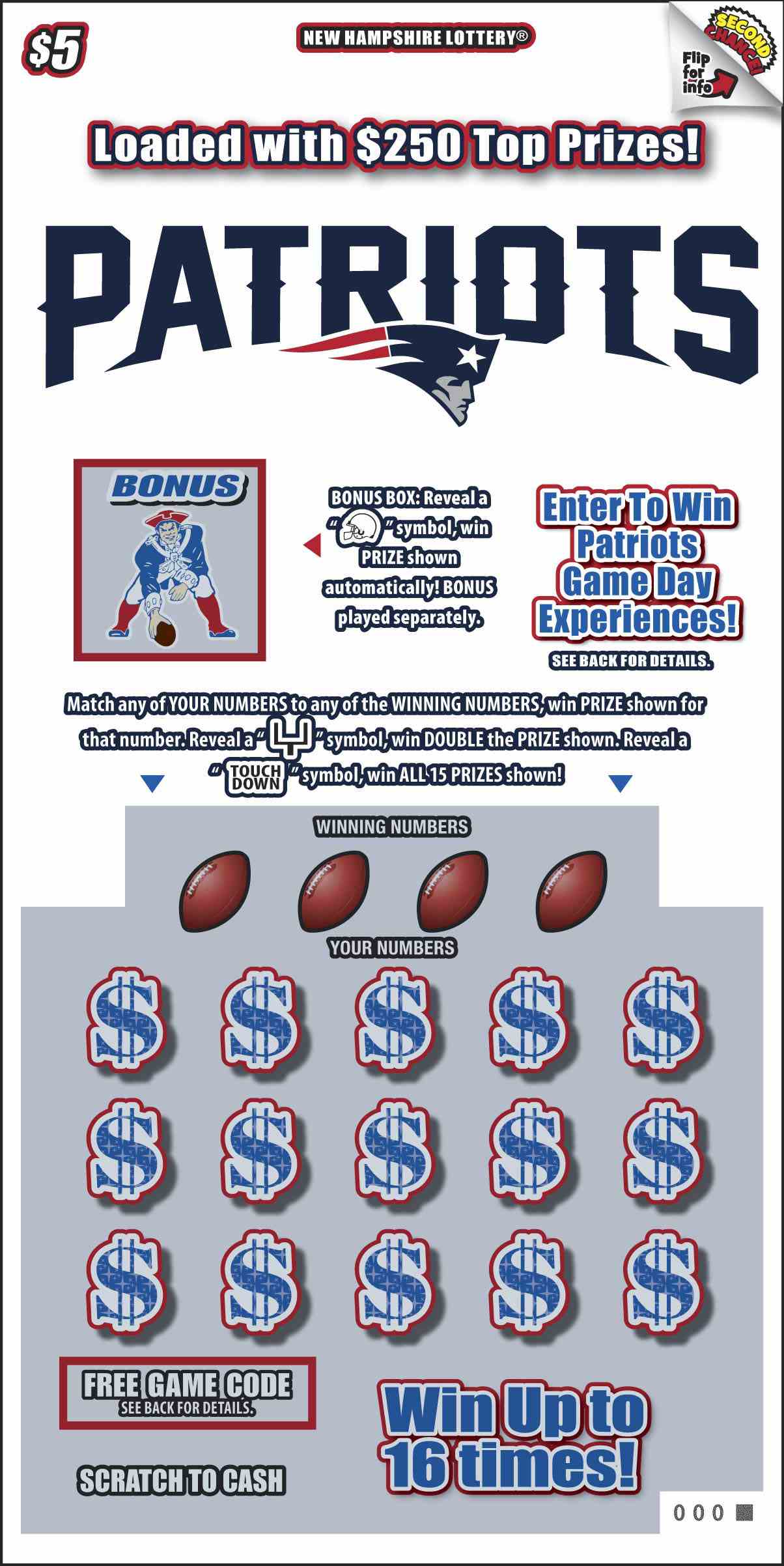 Patriots® scratchcard - game number #1708 - front