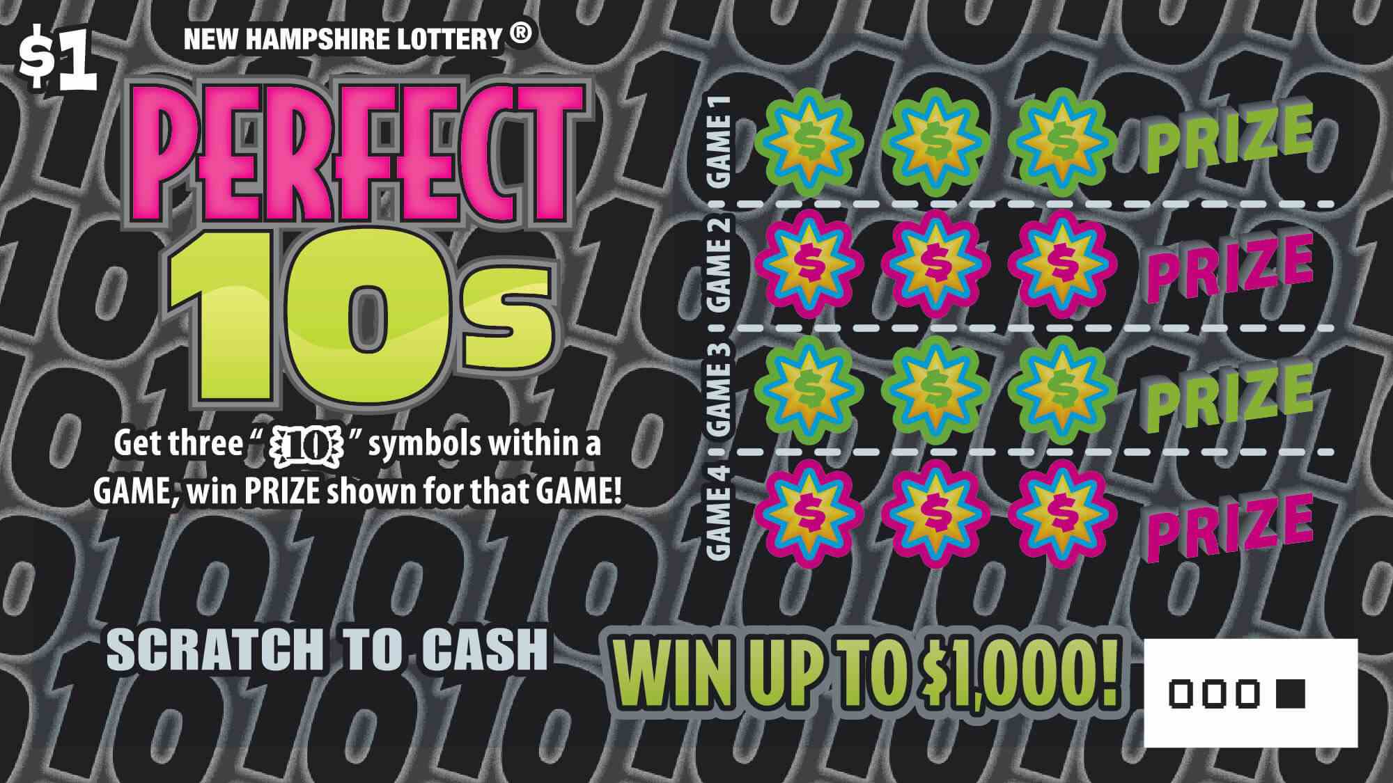 Perfect 10s scratchcard - game number #1484 - front