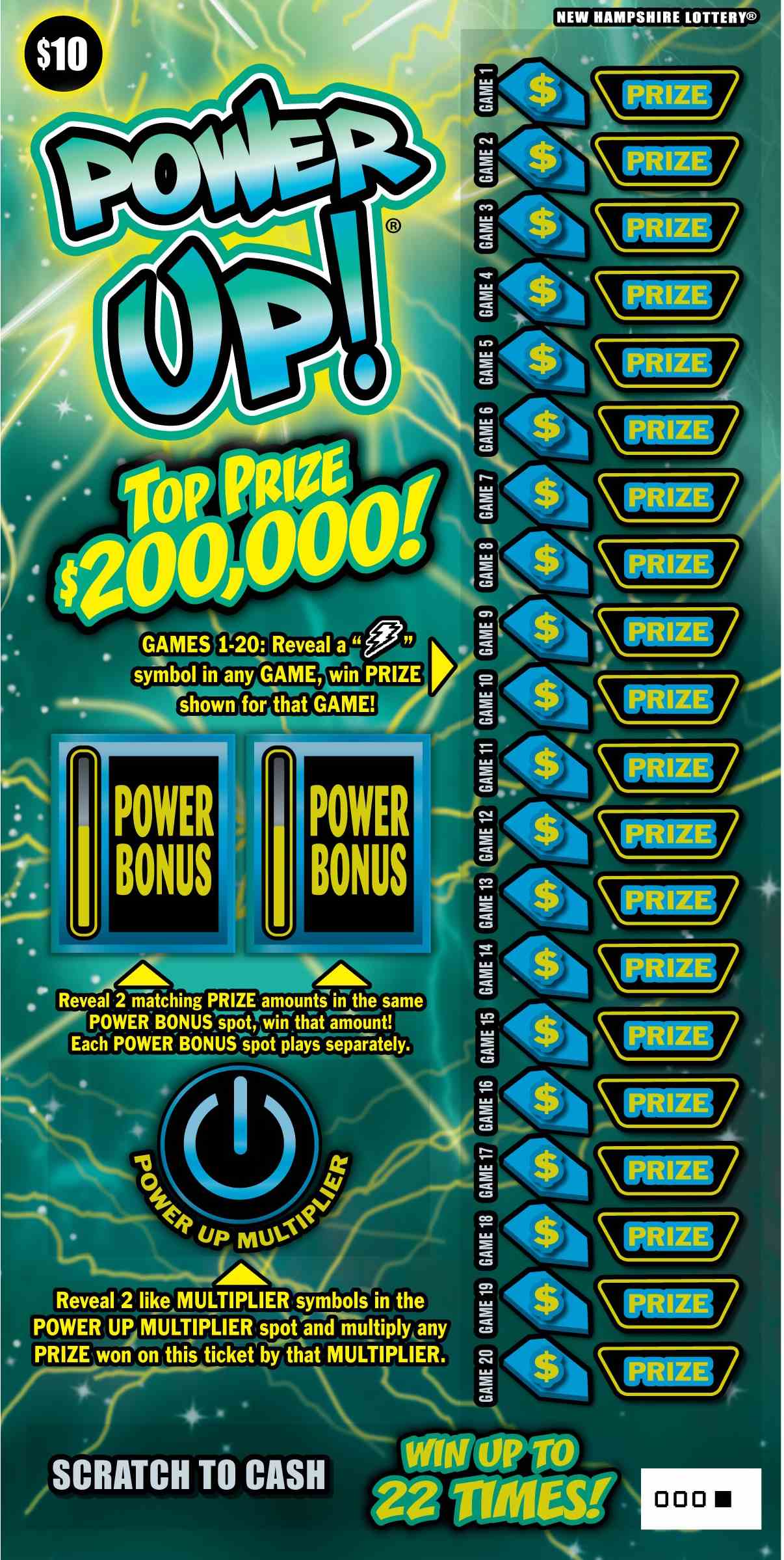 Power Up! scratchcard - game number #1554 - front