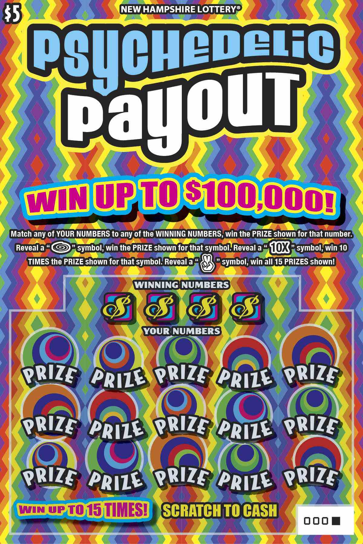 Psychedelic Payout scratchcard - game number #1627 - front