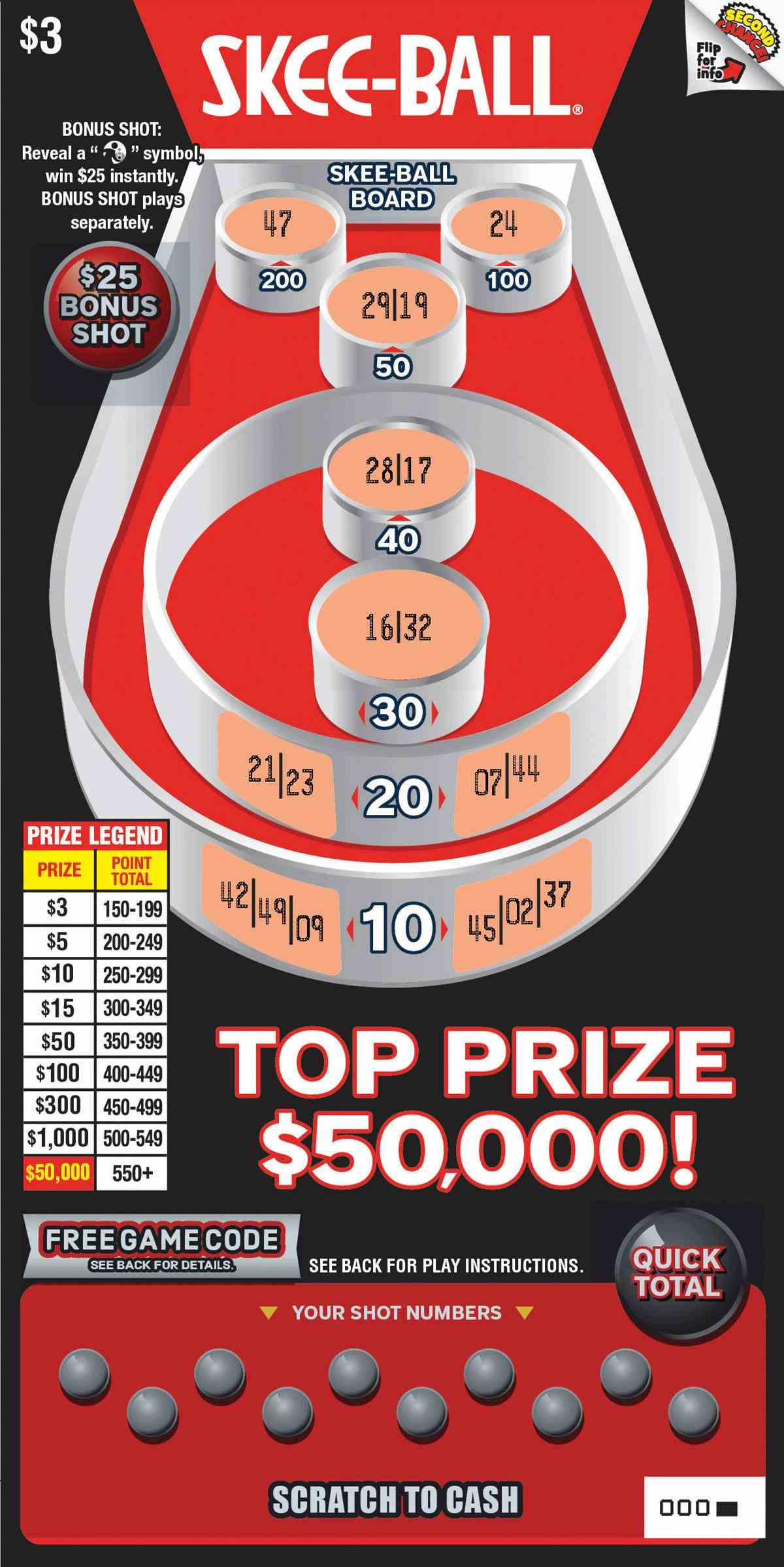 Skee-Ball® scratchcard - game number #1670 - front