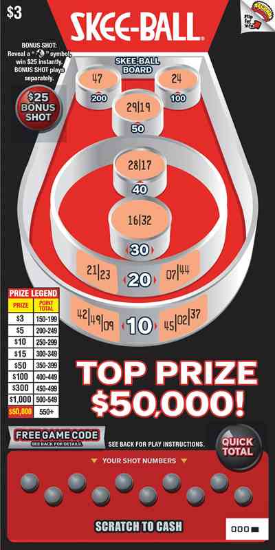 Skee-Ball® scratchcard - game number #1670 - front