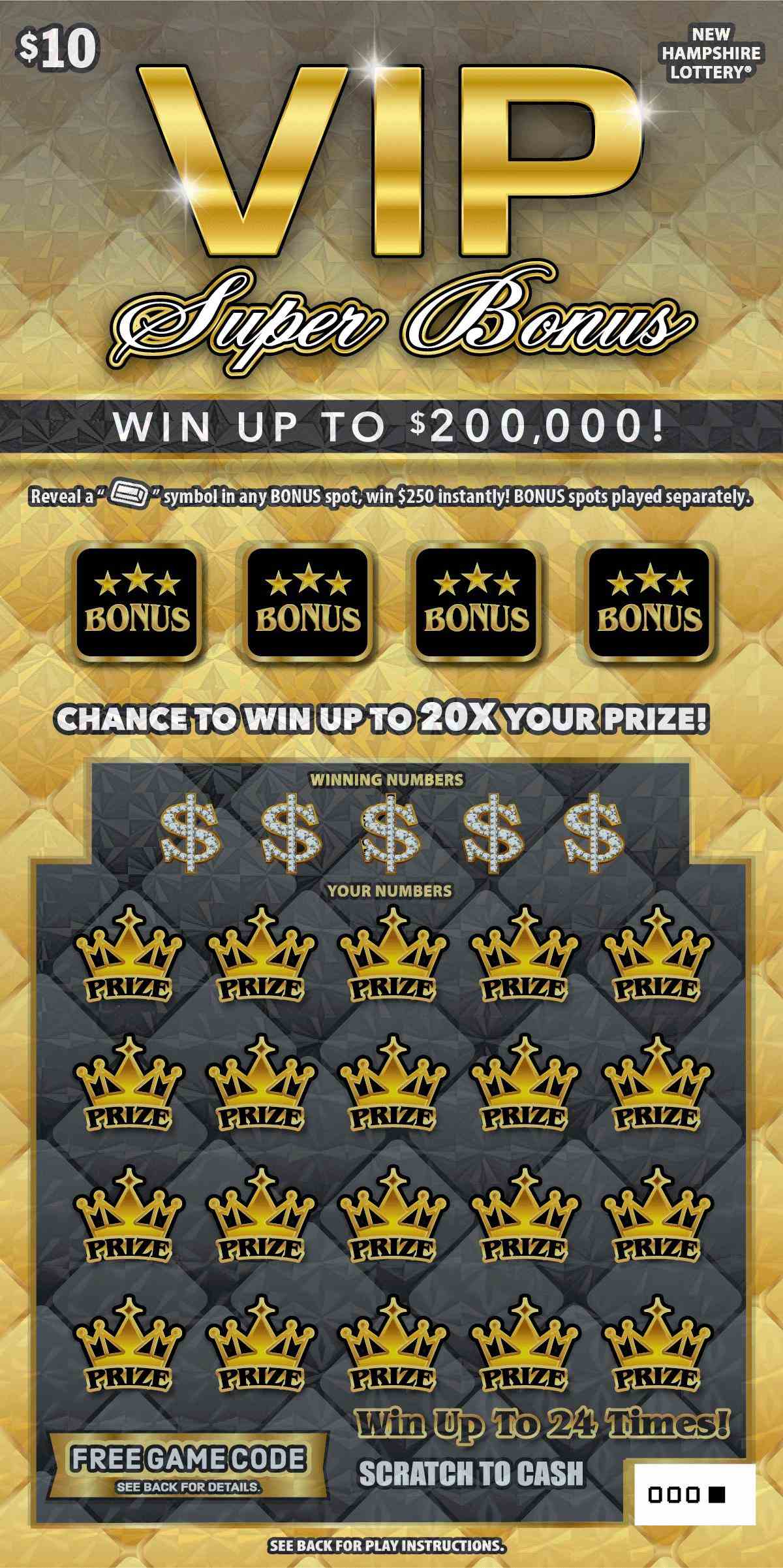 Vip Super Bonus scratchcard - game number #1686 - front