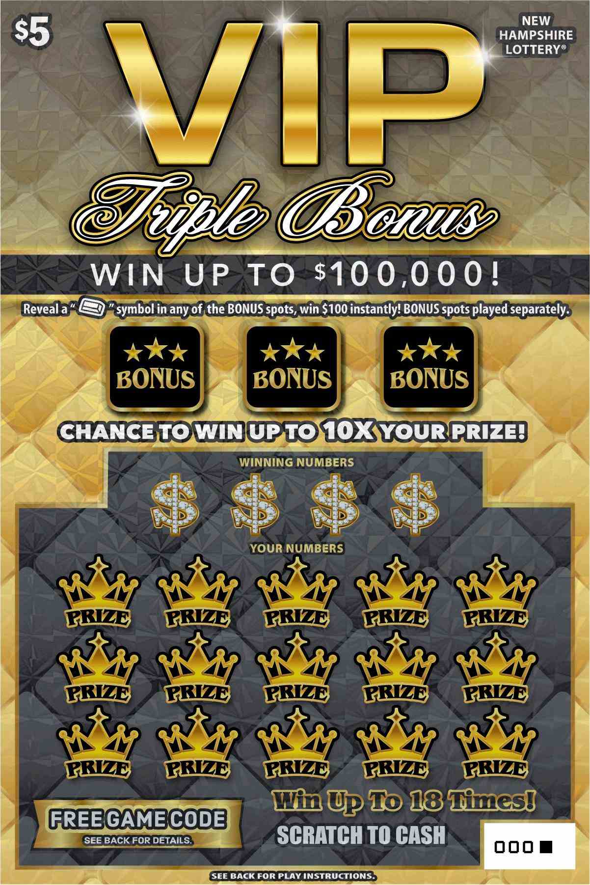 Vip Triple Bonus scratchcard - game number #1685 - front