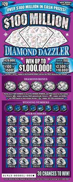 $100 Million Diamond Dazzler scratchcard - game number #1913 - front