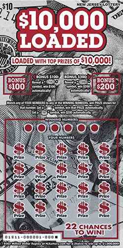 $10,000 Loaded scratchcard - game number #1811 - front