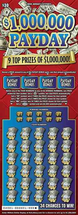 $1,000,000 Payday scratchcard - game number #2001 - front