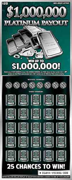 $1,000,000 Platinum Payout scratchcard - game number #1844 - front