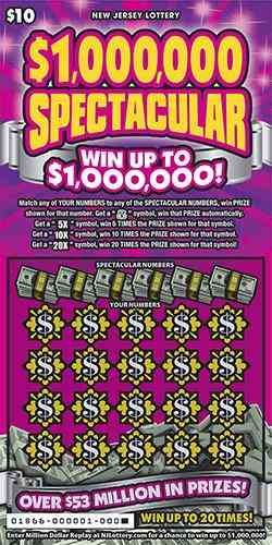 $1,000,000 Spectacular scratchcard - game number #1866 - front