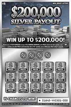 $200,000 Silver Payout scratchcard - game number #1842 - front