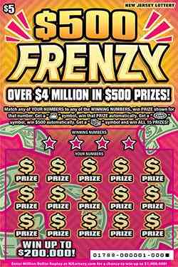 $500 Frenzy scratchcard - game number #1788 - front