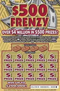 $500 Frenzy scratchcard - game number #1833 - front