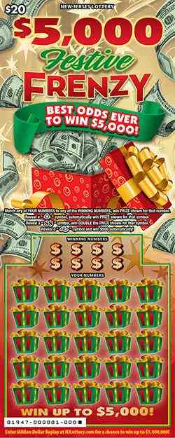 $5,000 Festive Frenzy scratchcard - game number #1947 - front