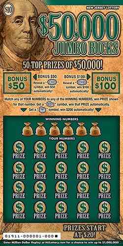 $50,000 Jumbo Bucks scratchcard - game number #1911 - front