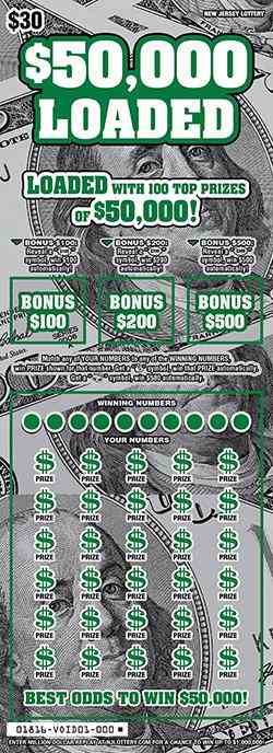 $50,000 Loaded scratchcard - game number #1816 - front