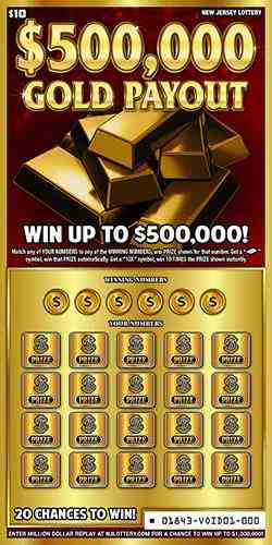 $500,000 Gold Payout scratchcard - game number #1843 - front