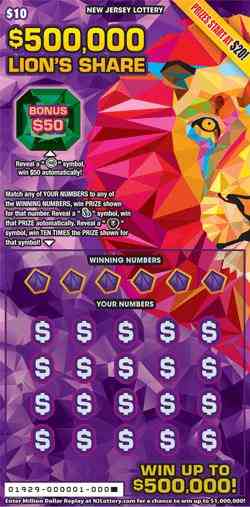 $500,000 Lion's Share scratchcard - game number #1929 - front