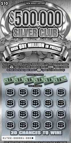 $500,000 Silver Club scratchcard - game number #1722 - front