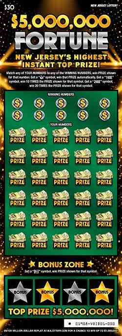 $5,000,000 Fortune scratchcard - game number #1908 - front