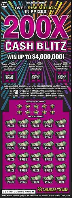 200X Cash Blitz scratchcard - game number #1870 - front