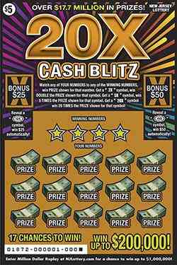 20X Cash Blitz scratchcard - game number #1872 - front