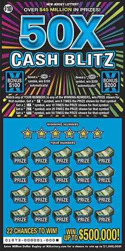 50X Cash Blitz scratchcard - game number #1873 - front