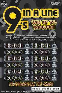 9's In A Line scratchcard - game number #1838 - front